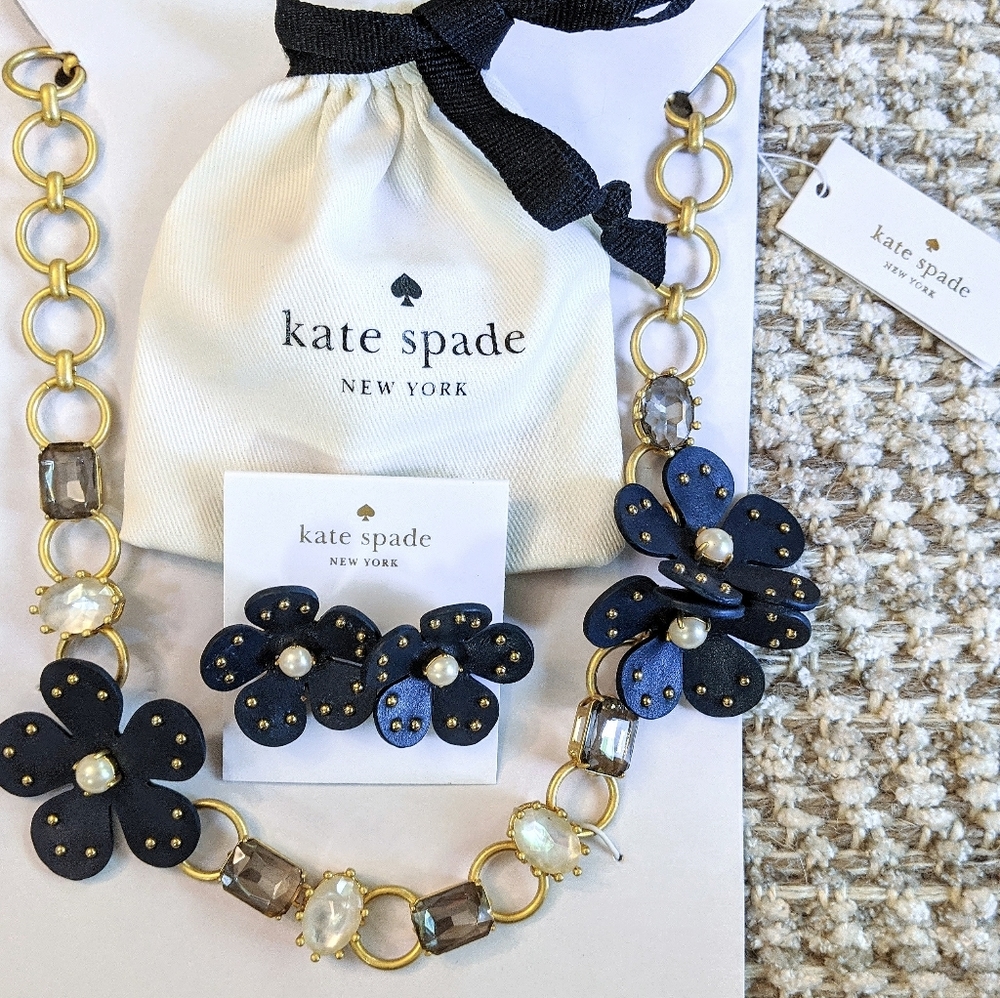 Kate Spade Leather Flowers Necklace and Studs